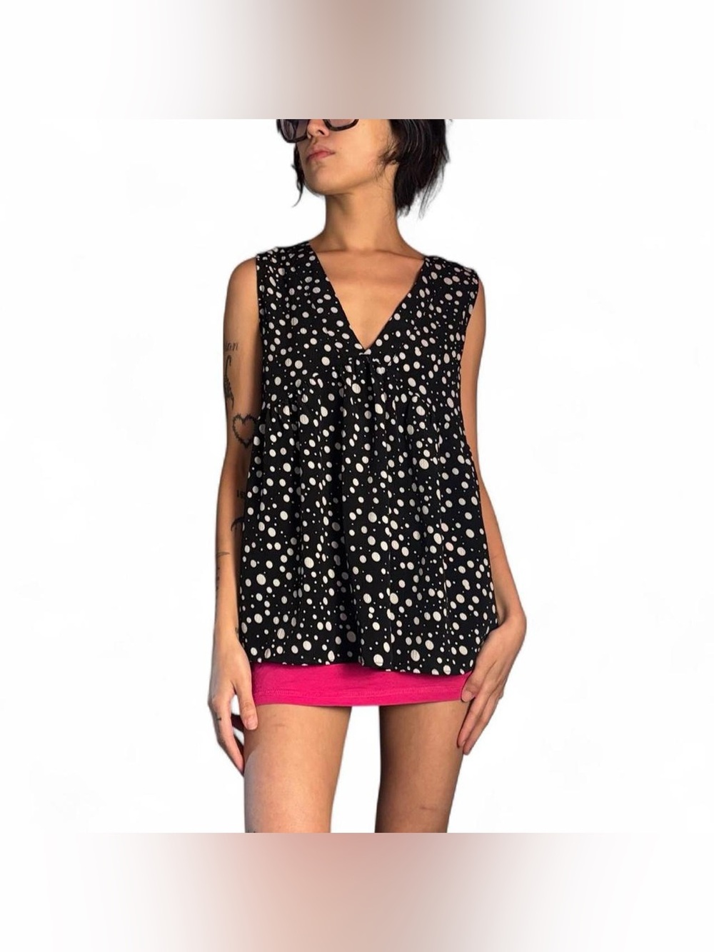 Black & White Polka Dot Babydoll Top by Mod on Trend Size Small